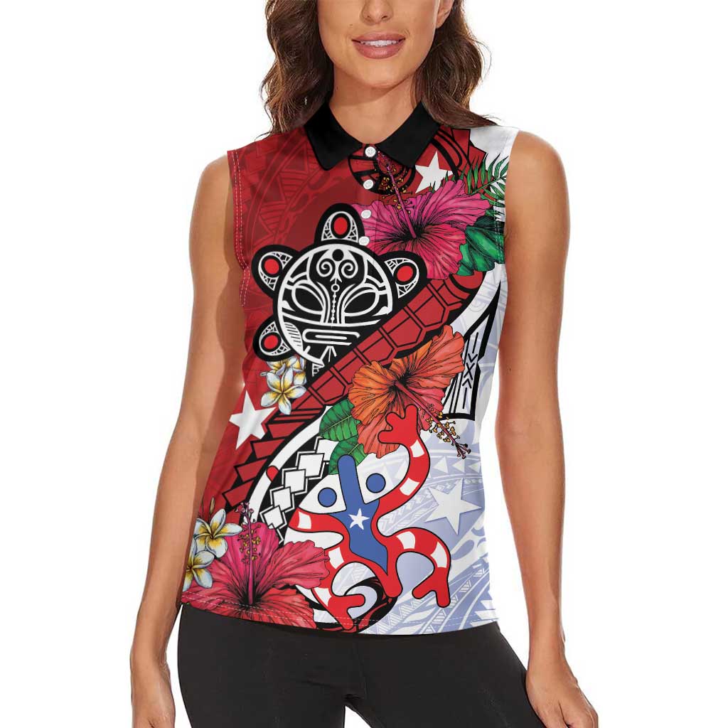 Puerto Rico Boricua Women Sleeveless Polo Shirt Taino - Polynesia Tribal Mix - Wonder Print Shop