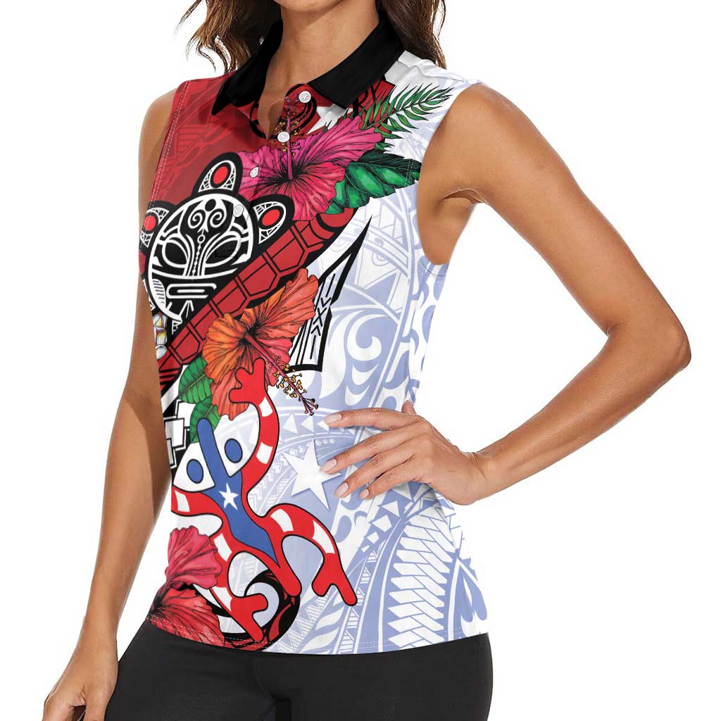Puerto Rico Boricua Women Sleeveless Polo Shirt Taino - Polynesia Tribal Mix - Wonder Print Shop