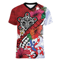 Puerto Rico Boricua Women V-Neck T-Shirt Taino - Polynesia Tribal Mix - Wonder Print Shop