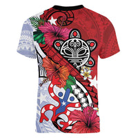 Puerto Rico Boricua Women V-Neck T-Shirt Taino - Polynesia Tribal Mix - Wonder Print Shop