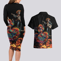 Mexico Dia de los Muertos Couples Matching Long Sleeve Bodycon Dress and Hawaiian Shirt La Calavera Catrina LT7 - Wonder Print Shop