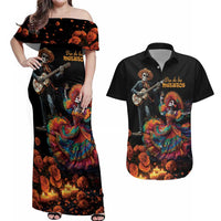 Mexico Dia de los Muertos Couples Matching Off Shoulder Maxi Dress and Hawaiian Shirt La Calavera Catrina LT7 - Wonder Print Shop