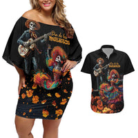 Mexico Dia de los Muertos Couples Matching Off Shoulder Short Dress and Hawaiian Shirt La Calavera Catrina LT7 - Wonder Print Shop