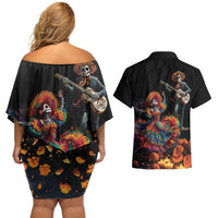 Mexico Dia de los Muertos Couples Matching Off Shoulder Short Dress and Hawaiian Shirt La Calavera Catrina LT7 - Wonder Print Shop