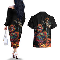Mexico Dia de los Muertos Couples Matching Off The Shoulder Long Sleeve Dress and Hawaiian Shirt La Calavera Catrina LT7 - Wonder Print Shop