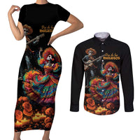 Mexico Dia de los Muertos Couples Matching Short Sleeve Bodycon Dress and Long Sleeve Button Shirt La Calavera Catrina LT7 - Wonder Print Shop