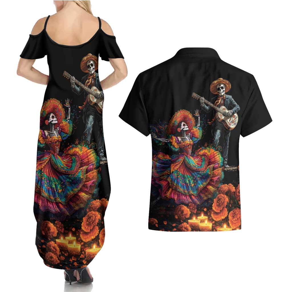 Mexico Dia de los Muertos Couples Matching Summer Maxi Dress and Hawaiian Shirt La Calavera Catrina LT7 - Wonder Print Shop