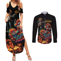 Mexico Dia de los Muertos Couples Matching Summer Maxi Dress and Long Sleeve Button Shirt La Calavera Catrina LT7 - Wonder Print Shop