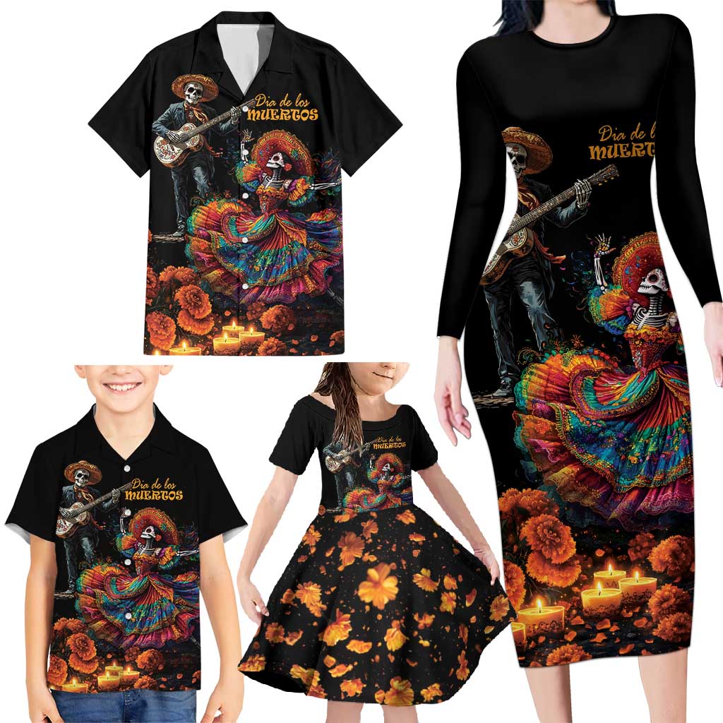 Mexico Dia de los Muertos Family Matching Long Sleeve Bodycon Dress and Hawaiian Shirt La Calavera Catrina LT7 - Wonder Print Shop