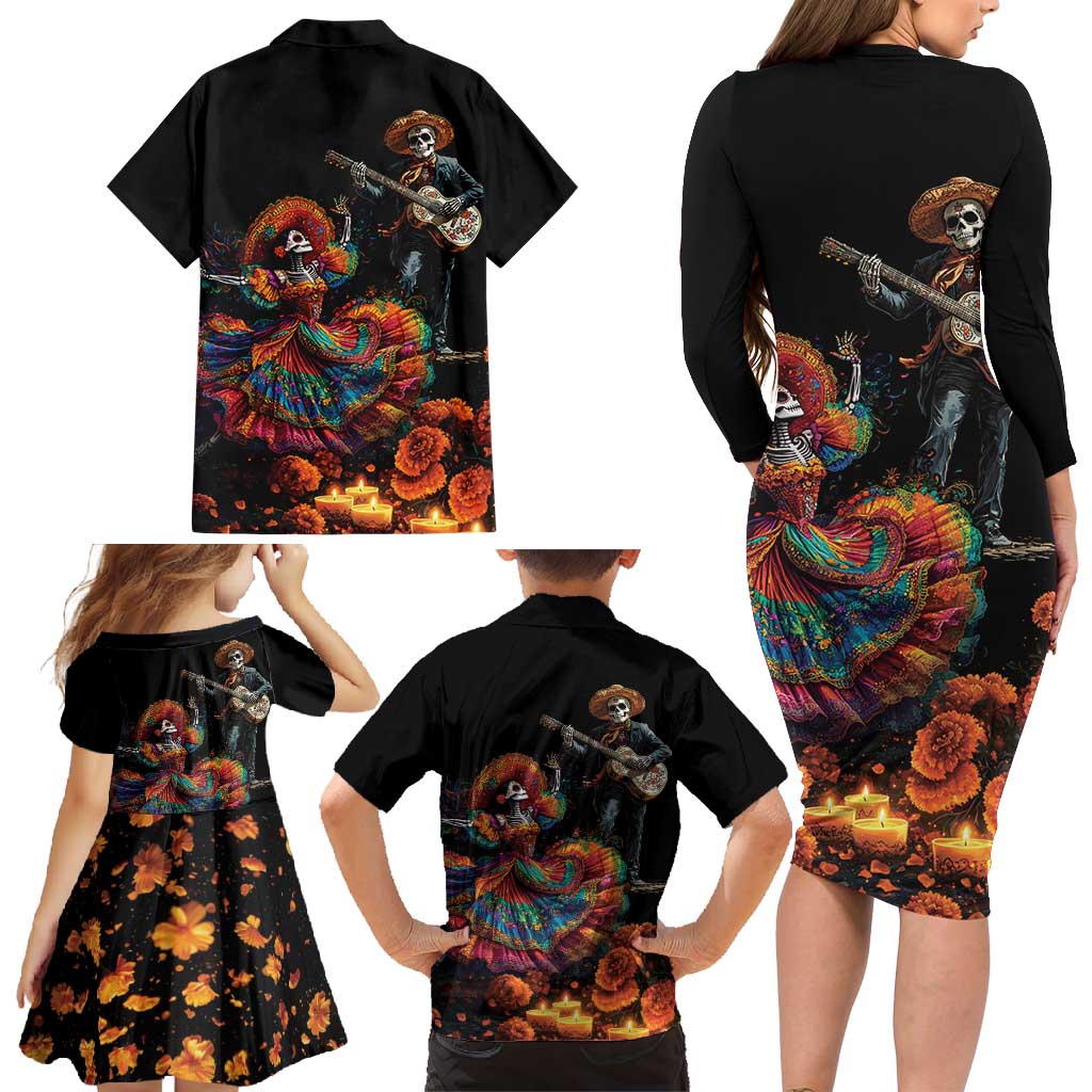 Mexico Dia de los Muertos Family Matching Long Sleeve Bodycon Dress and Hawaiian Shirt La Calavera Catrina LT7 - Wonder Print Shop