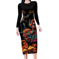 Mexico Dia de los Muertos Family Matching Long Sleeve Bodycon Dress and Hawaiian Shirt La Calavera Catrina LT7 - Wonder Print Shop