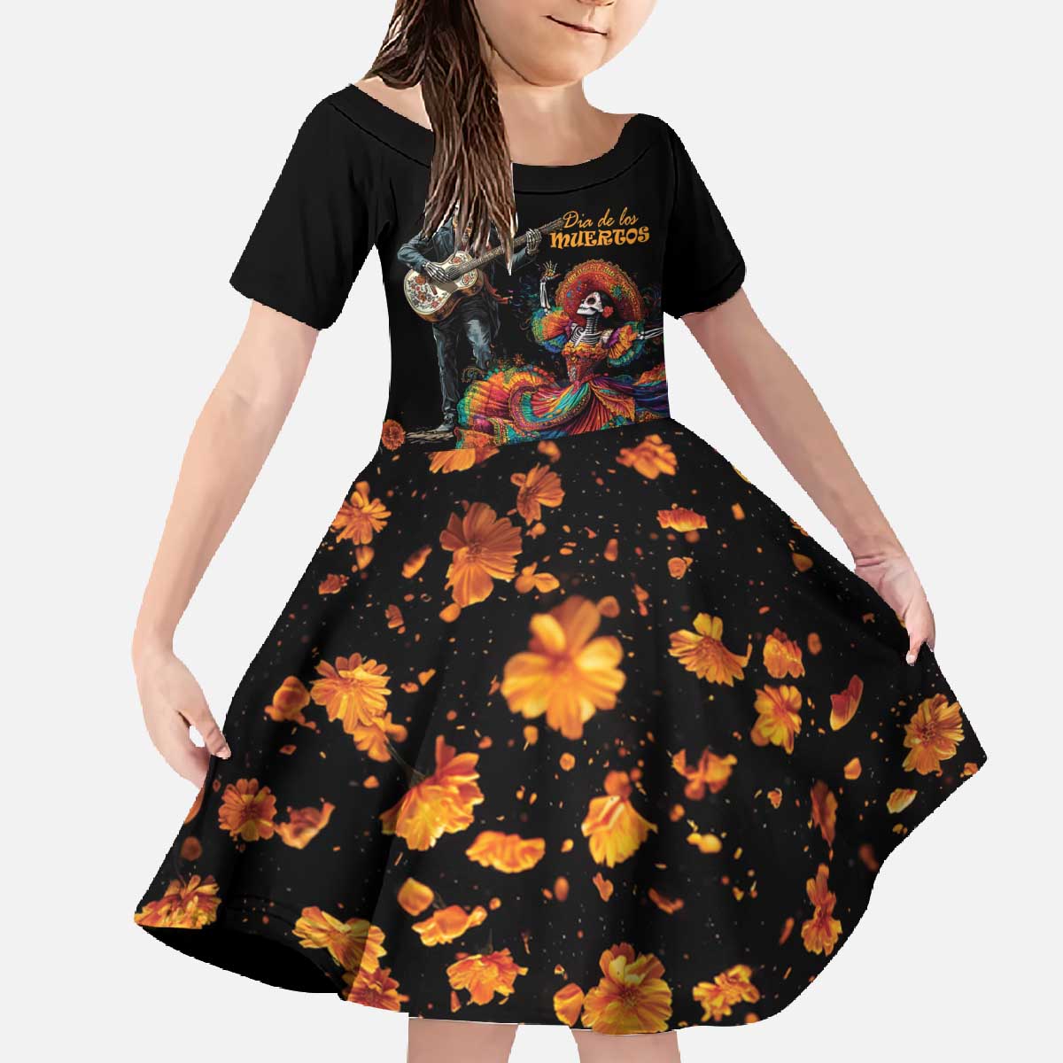 Mexico Dia de los Muertos Family Matching Off The Shoulder Long Sleeve Dress and Hawaiian Shirt La Calavera Catrina - Wonder Print Shop