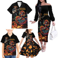 Mexico Dia de los Muertos Family Matching Off The Shoulder Long Sleeve Dress and Hawaiian Shirt La Calavera Catrina - Wonder Print Shop