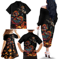 Mexico Dia de los Muertos Family Matching Off The Shoulder Long Sleeve Dress and Hawaiian Shirt La Calavera Catrina - Wonder Print Shop