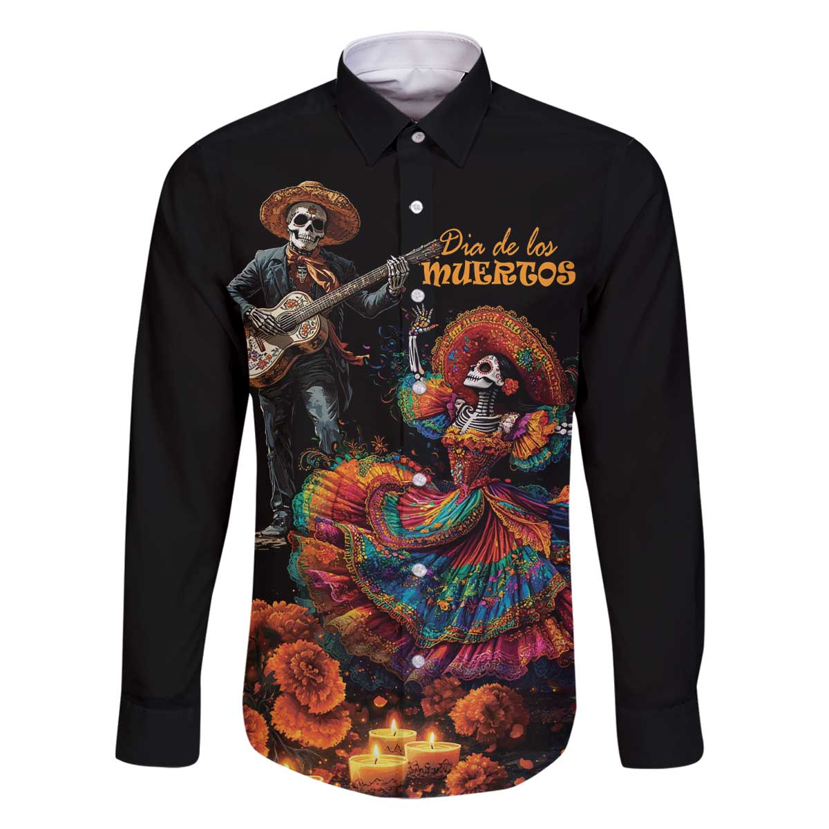Mexico Dia de los Muertos Family Matching Off The Shoulder Long Sleeve Dress and Hawaiian Shirt La Calavera Catrina - Wonder Print Shop