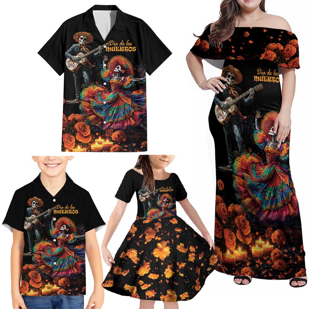 Mexico Dia de los Muertos Family Matching Off Shoulder Maxi Dress and Hawaiian Shirt La Calavera Catrina LT7 - Wonder Print Shop