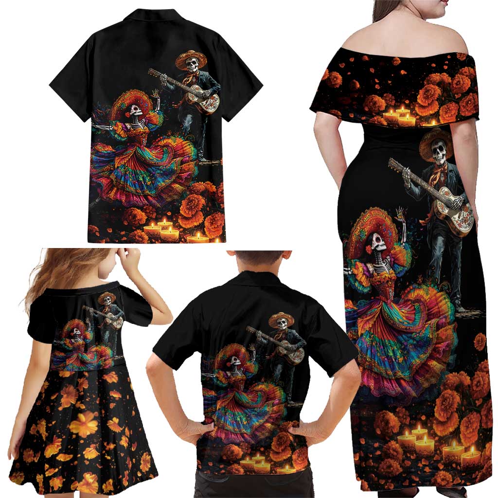 Mexico Dia de los Muertos Family Matching Off Shoulder Maxi Dress and Hawaiian Shirt La Calavera Catrina LT7 - Wonder Print Shop