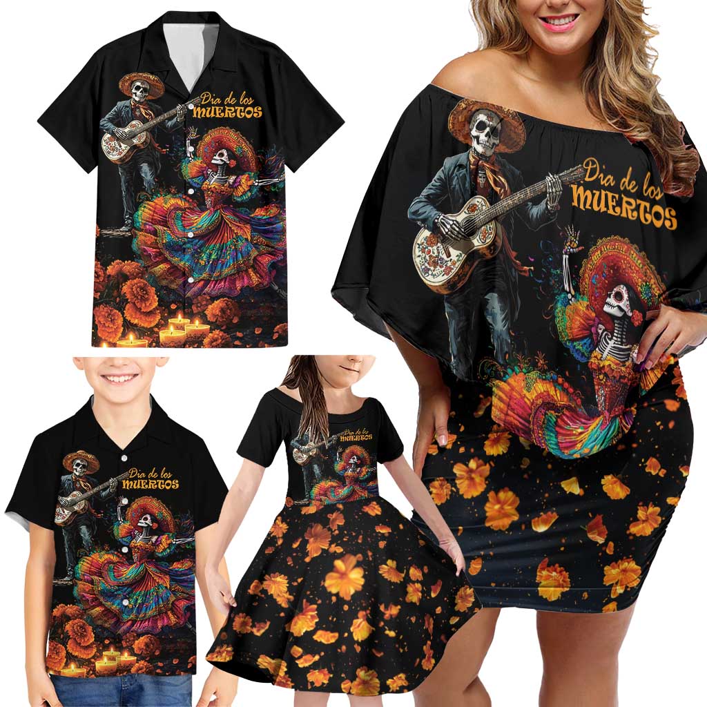 Mexico Dia de los Muertos Family Matching Off Shoulder Short Dress and Hawaiian Shirt La Calavera Catrina LT7 - Wonder Print Shop