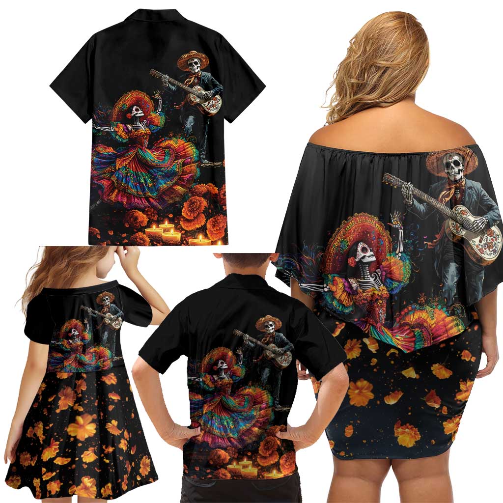 Mexico Dia de los Muertos Family Matching Off Shoulder Short Dress and Hawaiian Shirt La Calavera Catrina LT7 - Wonder Print Shop