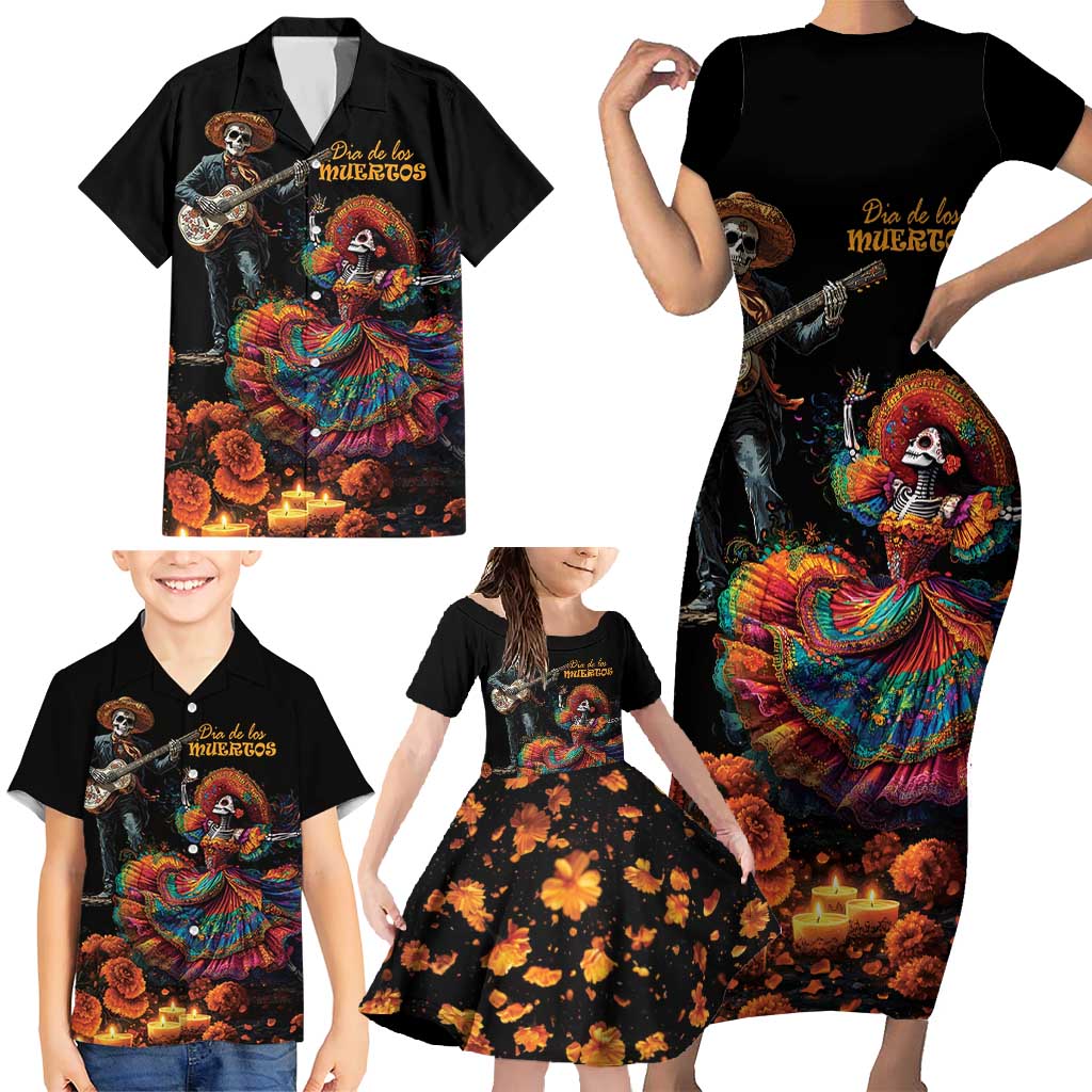 Mexico Dia de los Muertos Family Matching Short Sleeve Bodycon Dress and Hawaiian Shirt La Calavera Catrina - Wonder Print Shop