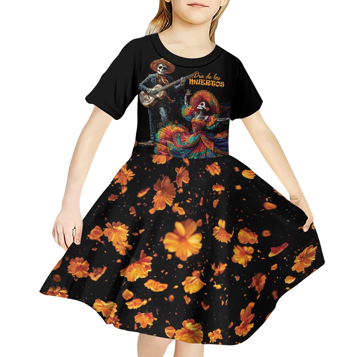 Mexico Dia de los Muertos Kid Short Sleeve Dress La Calavera Catrina - Wonder Print Shop
