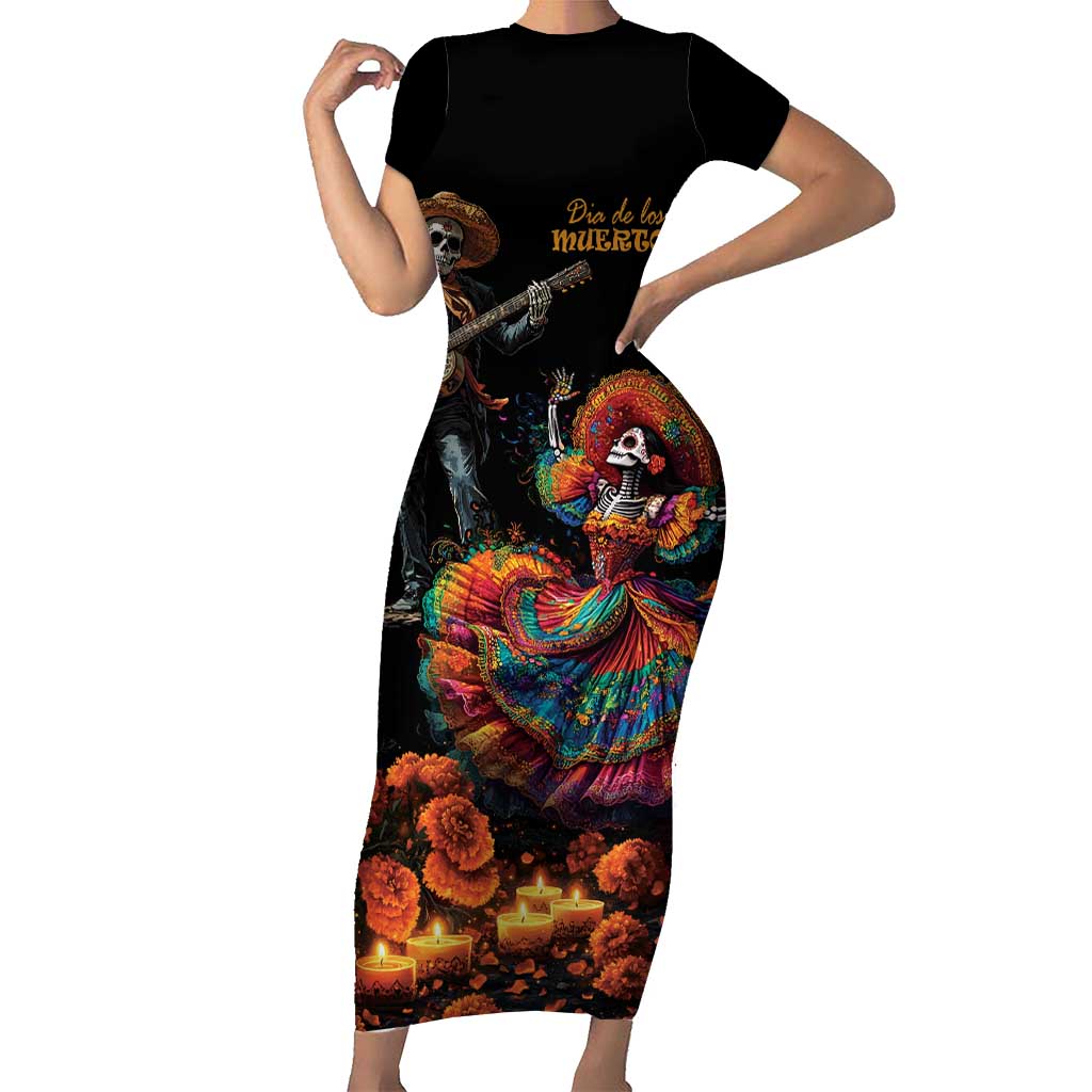 Mexico Dia de los Muertos Short Sleeve Bodycon Dress La Calavera Catrina - Wonder Print Shop