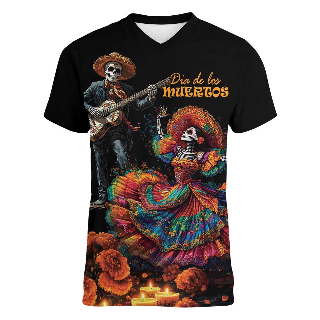 Mexico Dia de los Muertos Women V-Neck T-Shirt La Calavera Catrina - Wonder Print Shop