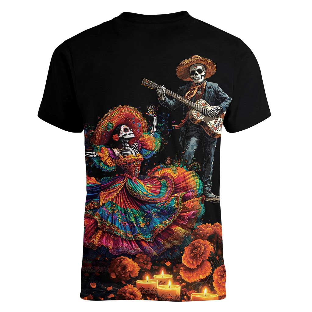 Mexico Dia de los Muertos Women V-Neck T-Shirt La Calavera Catrina - Wonder Print Shop