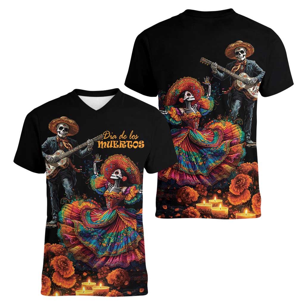 Mexico Dia de los Muertos Women V-Neck T-Shirt La Calavera Catrina - Wonder Print Shop