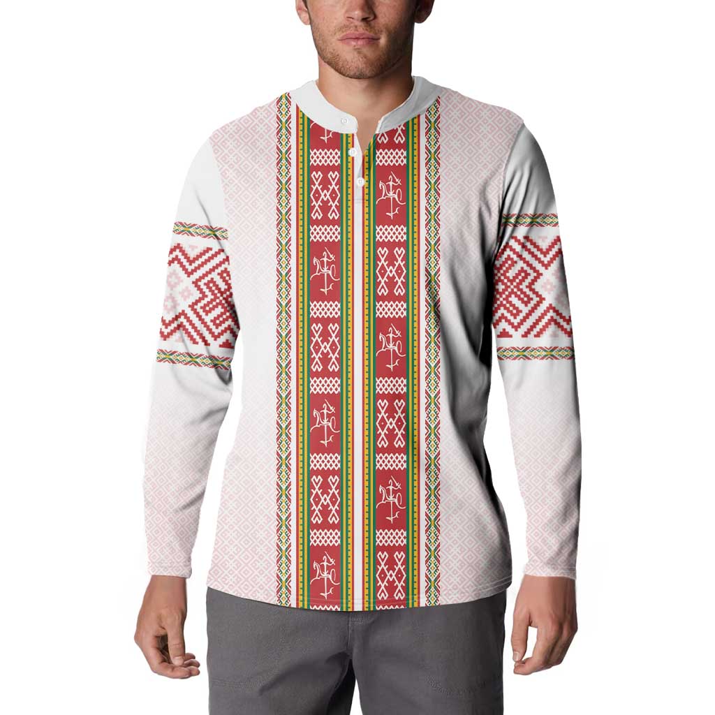 Lithuania Folk Pattern Vytis Motif Button Sweatshirt