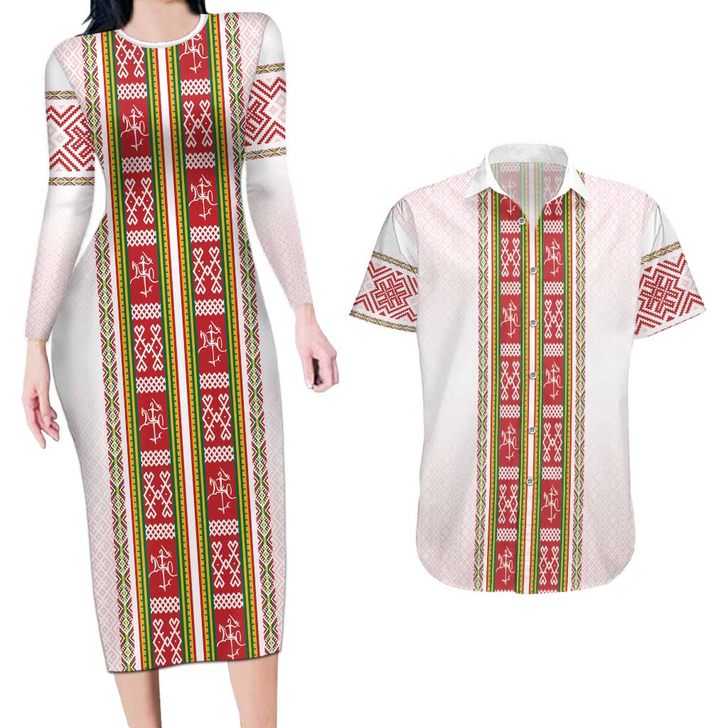 Lithuania Folk Pattern Vytis Motif Couples Matching Long Sleeve Bodycon Dress and Hawaiian Shirt
