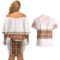 Lithuania Folk Pattern Vytis Motif Couples Matching Off Shoulder Short Dress and Hawaiian Shirt