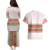 Lithuania Folk Pattern Vytis Motif Couples Matching Puletasi and Hawaiian Shirt