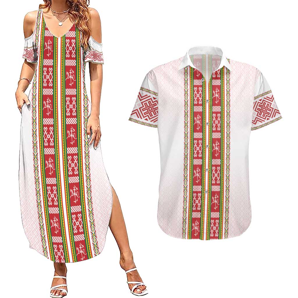 Lithuania Folk Pattern Vytis Motif Couples Matching Summer Maxi Dress and Hawaiian Shirt