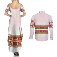 Lithuania Folk Pattern Vytis Motif Couples Matching Summer Maxi Dress and Long Sleeve Button Shirt