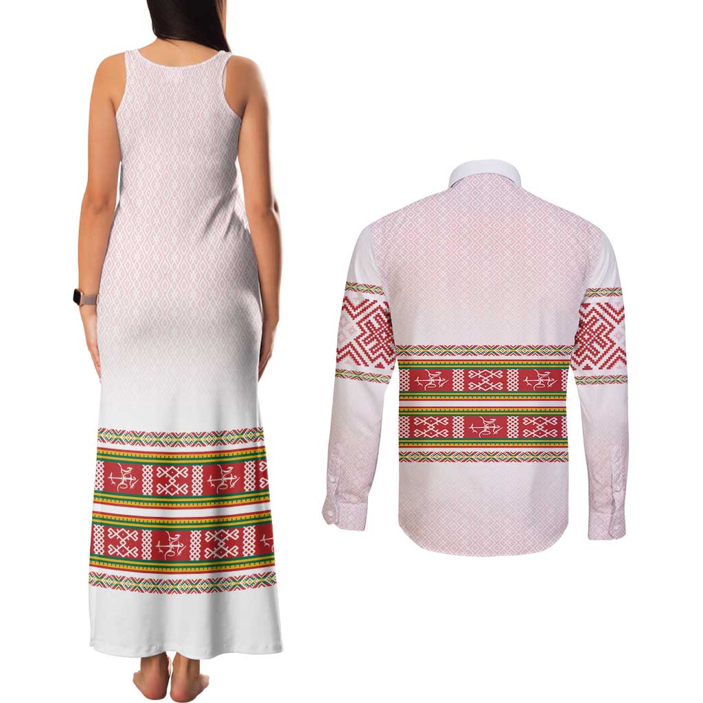 Lithuania Folk Pattern Vytis Motif Couples Matching Tank Maxi Dress and Long Sleeve Button Shirt