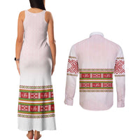 Lithuania Folk Pattern Vytis Motif Couples Matching Tank Maxi Dress and Long Sleeve Button Shirt