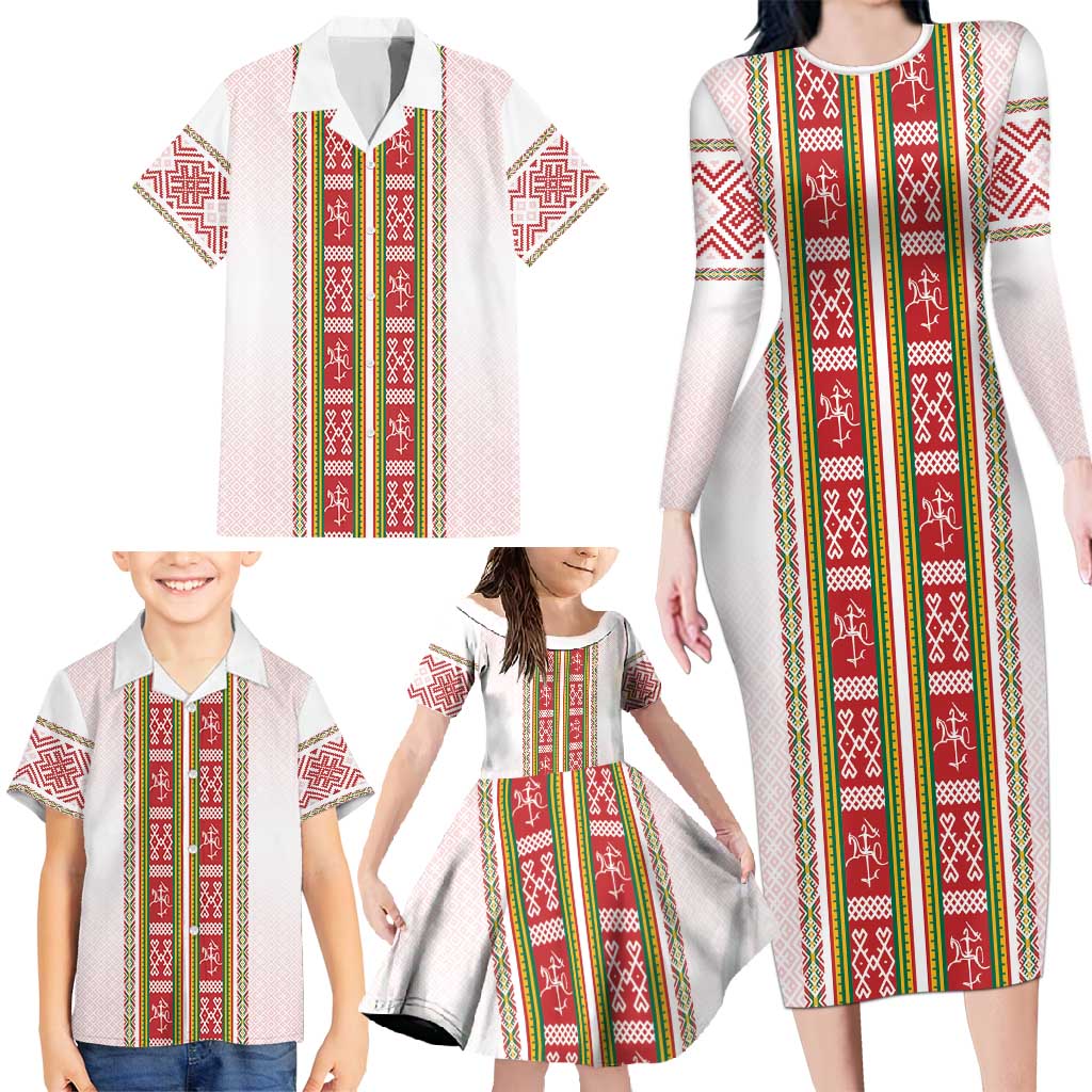 Lithuania Folk Pattern Vytis Motif Family Matching Long Sleeve Bodycon Dress and Hawaiian Shirt