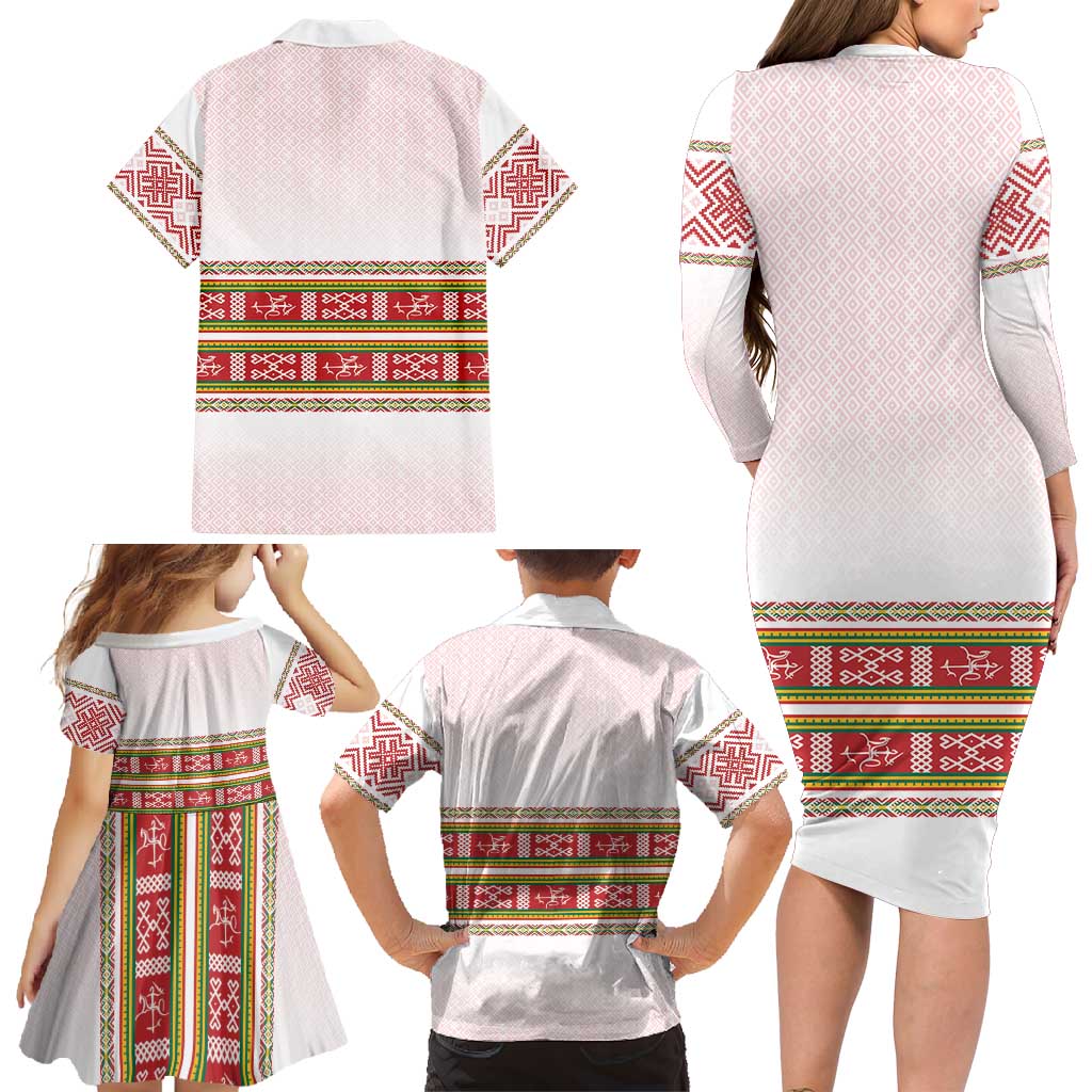 Lithuania Folk Pattern Vytis Motif Family Matching Long Sleeve Bodycon Dress and Hawaiian Shirt