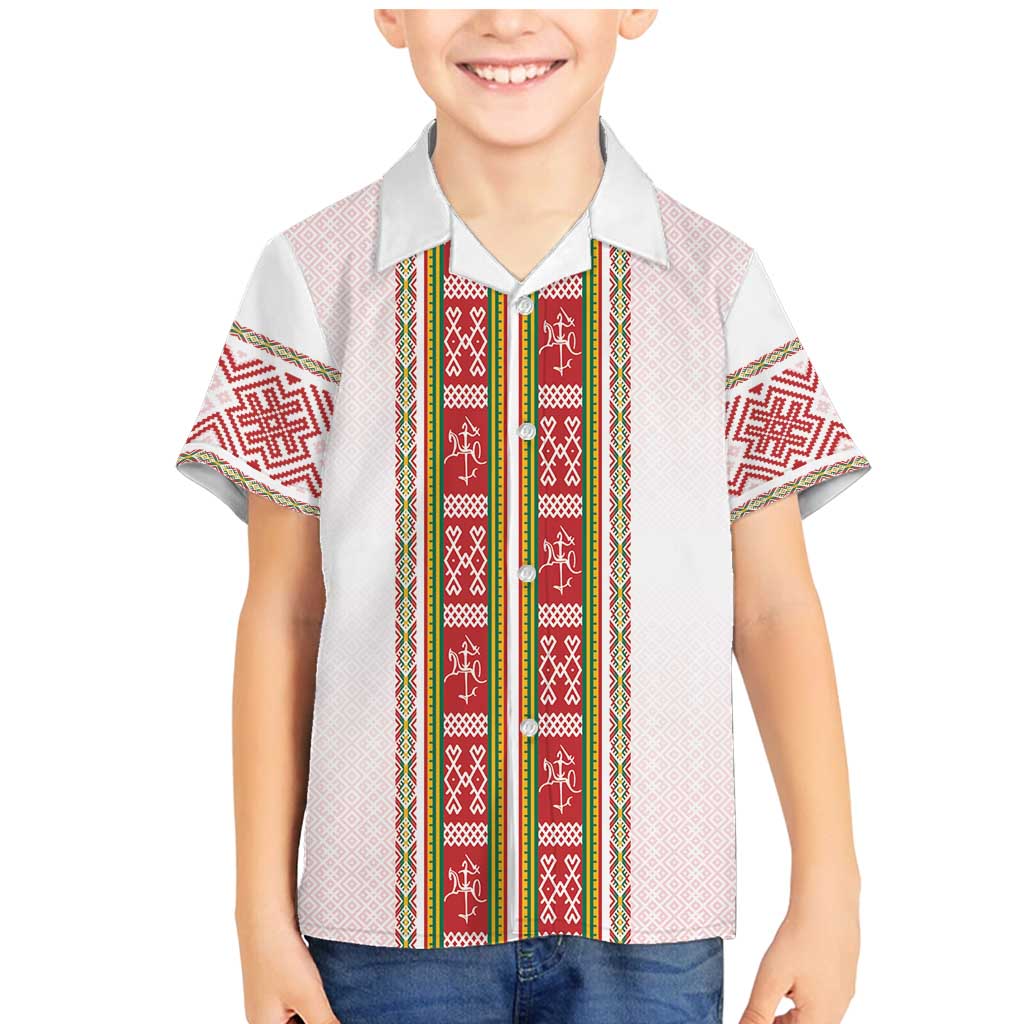 Lithuania Folk Pattern Vytis Motif Family Matching Mermaid Dress and Hawaiian Shirt