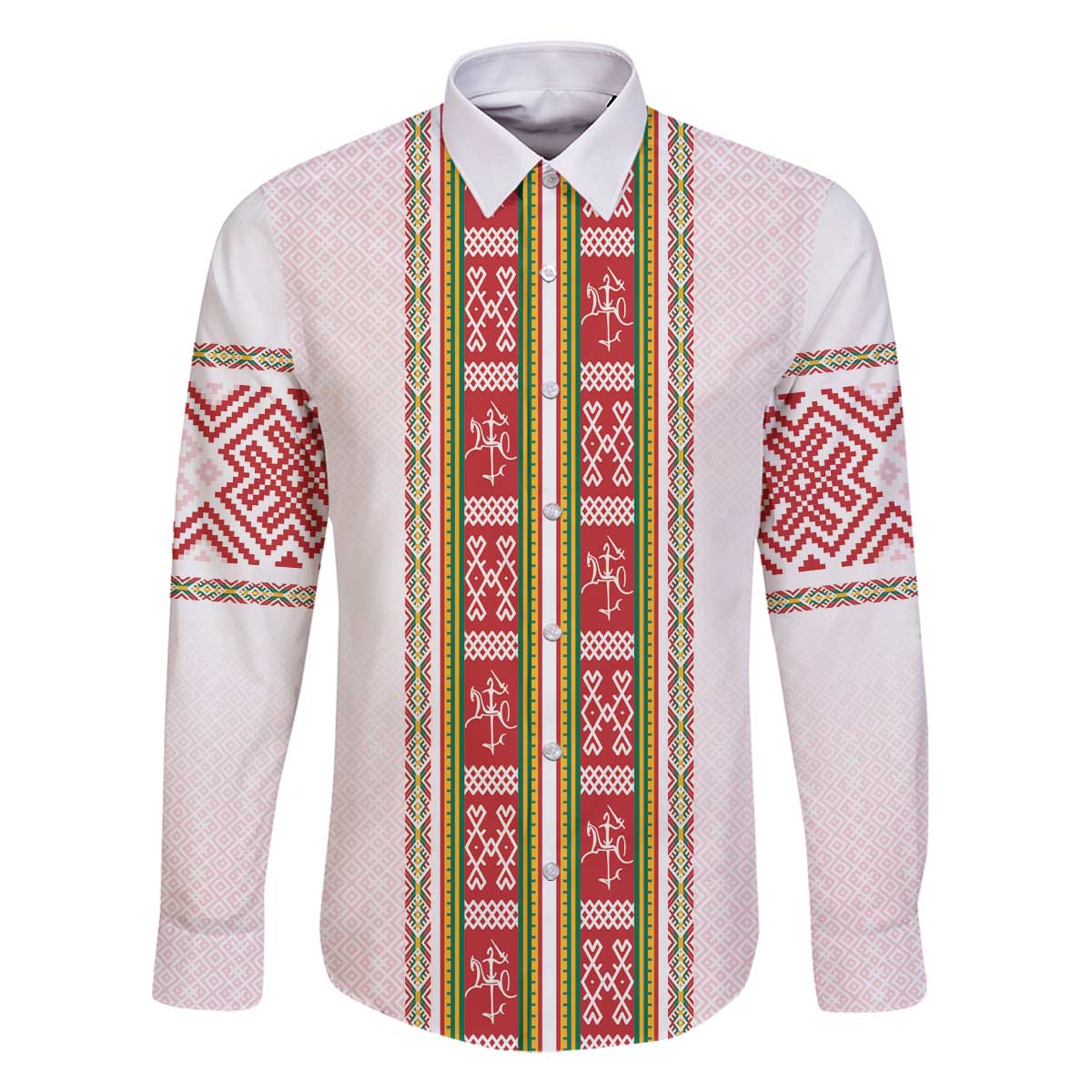Lithuania Folk Pattern Vytis Motif Family Matching Off The Shoulder Long Sleeve Dress and Hawaiian Shirt