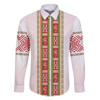 Lithuania Folk Pattern Vytis Motif Family Matching Off The Shoulder Long Sleeve Dress and Hawaiian Shirt
