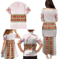 Lithuania Folk Pattern Vytis Motif Family Matching Puletasi and Hawaiian Shirt
