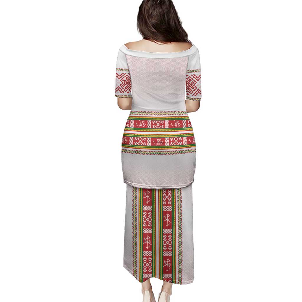 Lithuania Folk Pattern Vytis Motif Family Matching Puletasi and Hawaiian Shirt