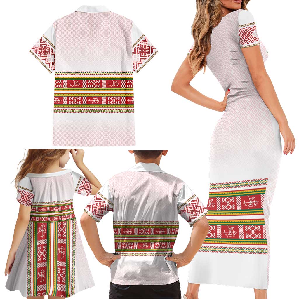 Lithuania Folk Pattern Vytis Motif Family Matching Short Sleeve Bodycon Dress and Hawaiian Shirt