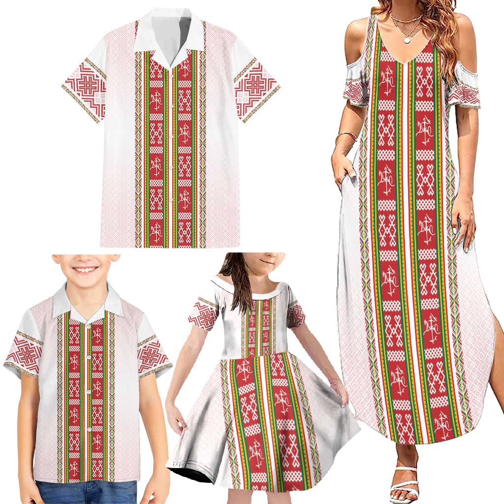 Lithuania Folk Pattern Vytis Motif Family Matching Summer Maxi Dress and Hawaiian Shirt