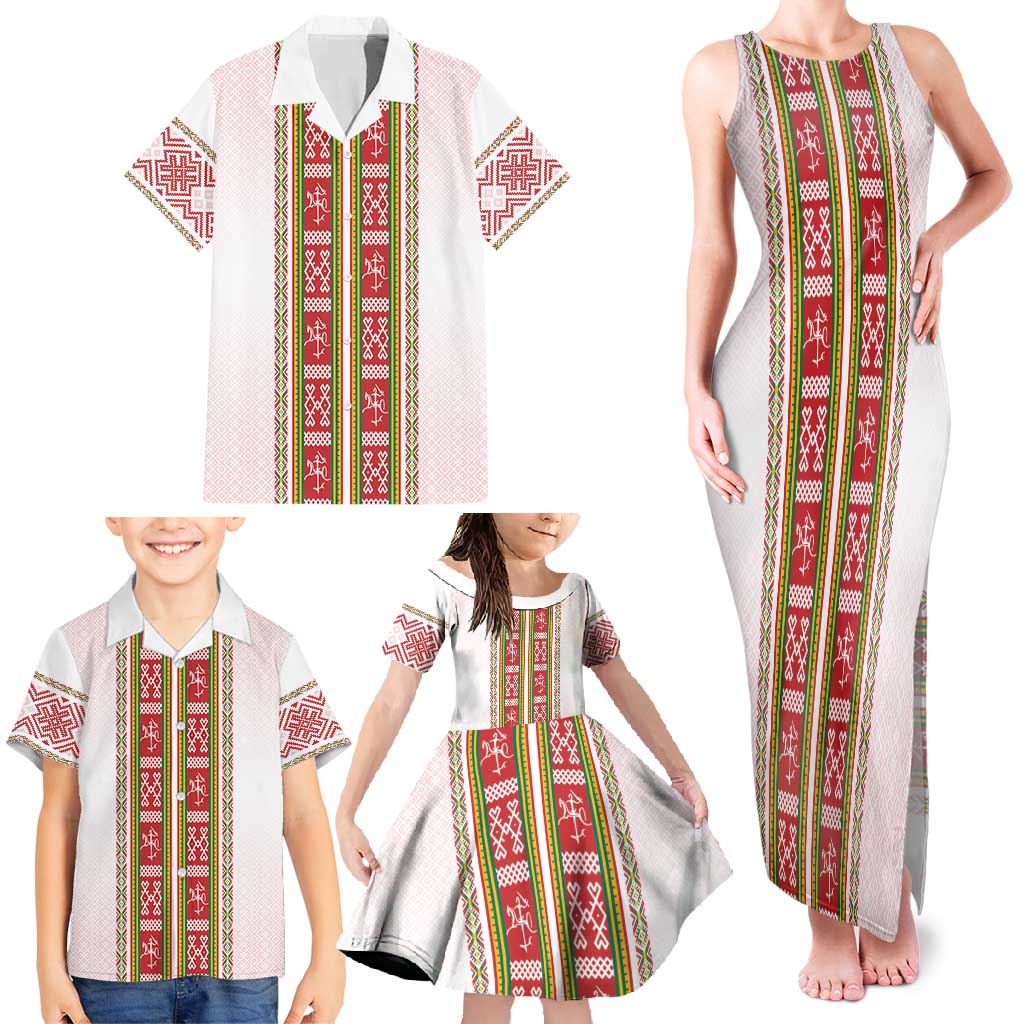 Lithuania Folk Pattern Vytis Motif Family Matching Tank Maxi Dress and Hawaiian Shirt
