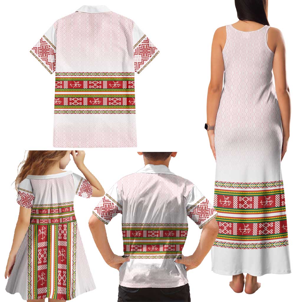 Lithuania Folk Pattern Vytis Motif Family Matching Tank Maxi Dress and Hawaiian Shirt