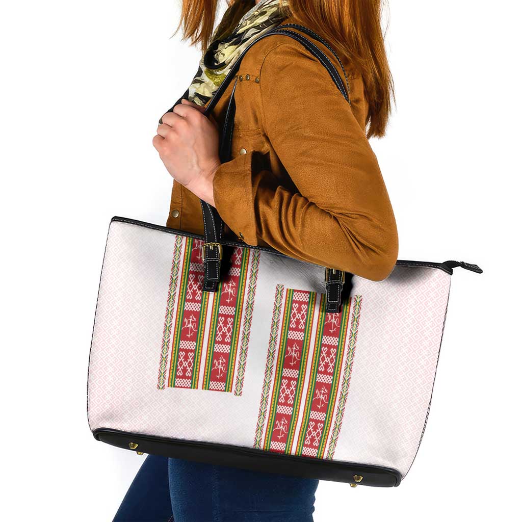 Lithuania Folk Pattern Vytis Motif Leather Tote Bag