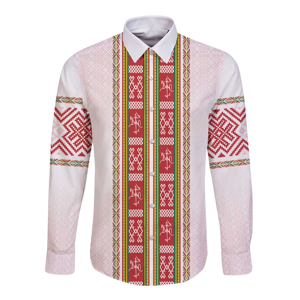 Lithuania Folk Pattern Vytis Motif Long Sleeve Button Shirt